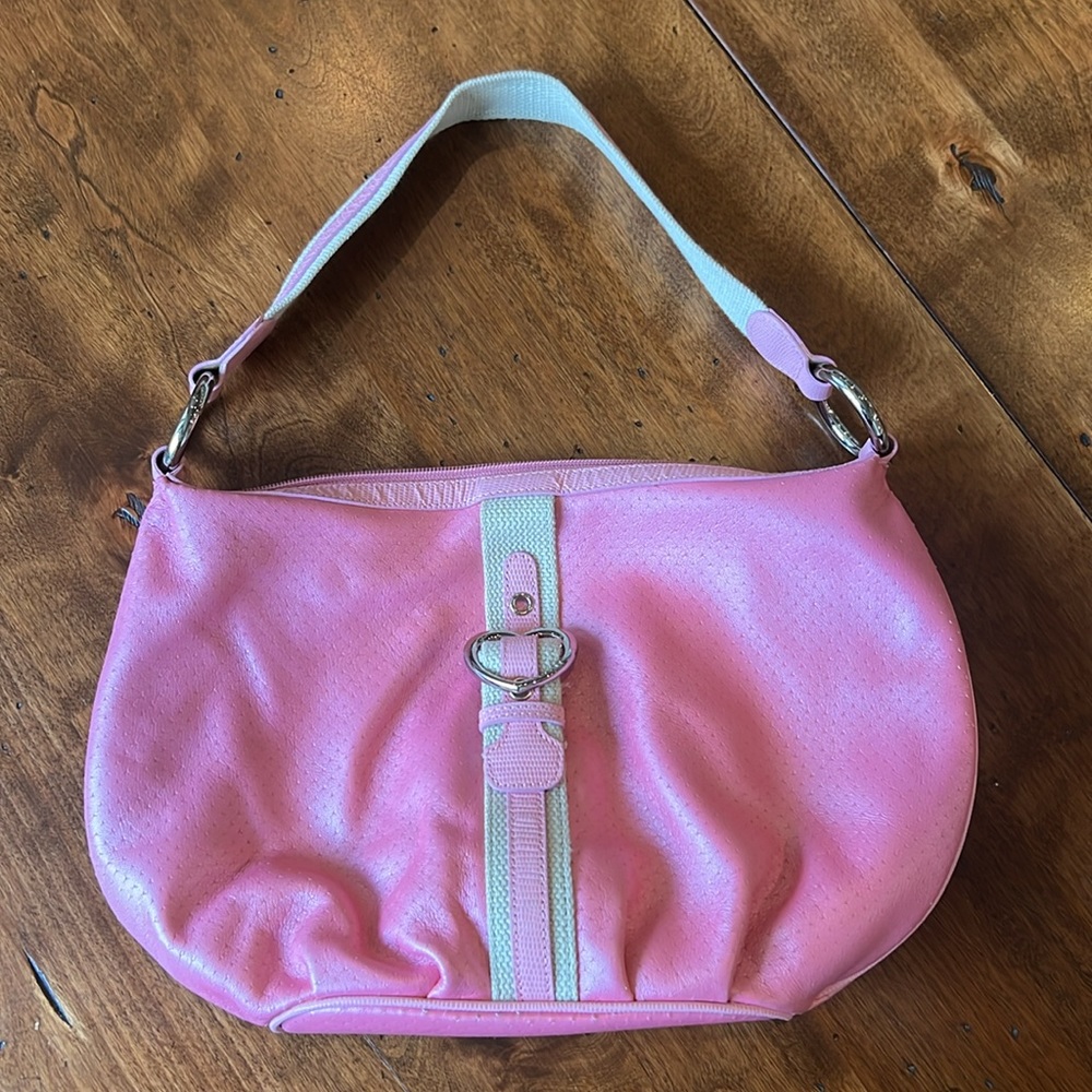 Lovcat Paris Handbag Purse Pink Leather Silver Hardware Heart Accents